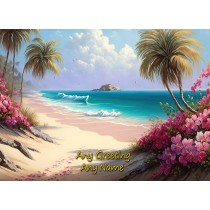 Personalised Beach Scene Watercolour Art Landscape Greeting Card (Birthday, Fathers Day, Any Occasion)