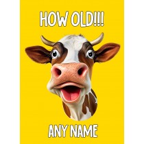 Personalised Funny Cow Birthday Card (How Old, Yellow)