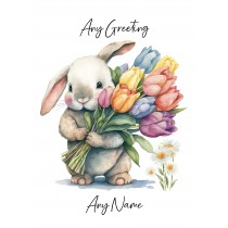 Personalised Bunny Rabbit with Flowers Watercolour Art Greeting Card (Birthday, Fathers Day, Any Occasion) 3