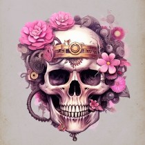 Skull Gothic Flower Fantasy Steampunk Square Blank Card (Design 3)