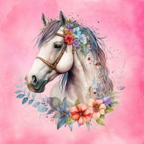 Horse Art Flowers Blank Square Card (Design 3)