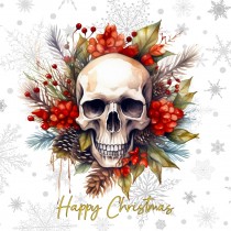Gothic Fantasy Skull Wreath Christmas Square Card (Design 3)