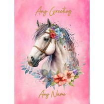 Personalised Horse Art Flowers Greeting Card (Design 3)