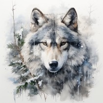 Wolf Fantasy Art Snow Blank Square Card (Design 3)