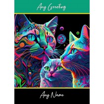 Personalised Colourful Cat Art Greeting Card (Design 3)