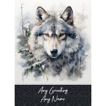 Personalised Fantasy Colourful Wolf Art Greeting Card (Design 7)
