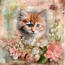 Cat Kitten Art Blank Square Card (Design 3)