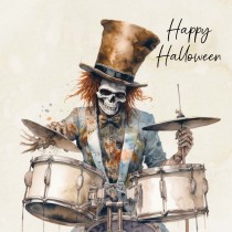 Victorian Musical Skeleton Halloween Square Card (Design 3)