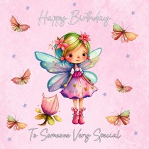 Fantasy Fairies Square Birthday Card (Pink)