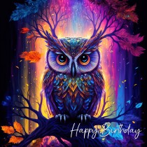 Fantasy Owl Art Square Birthday Card Design 3