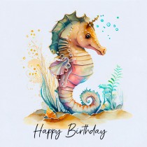 Fantasy Seahorse Art Square Birthday Card Design 3