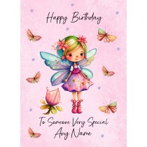Personalised Fantasy Fairies Square Birthday Card (Pink)