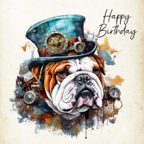 Bulldog Fantasy Steampunk Square Birthday Card (Design 3)