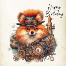 Pomeranian Fantasy Steampunk Square Birthday Card (Design 3)