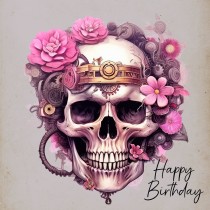 Skull Gothic Flower Fantasy Steampunk Square Birthday Card (Design 3)