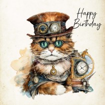 Cat Fantasy Steampunk Square Birthday Card (Design 3)