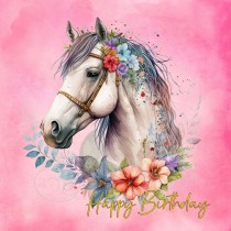 Horse Art Flowers Birthday Square Card (Design 3)