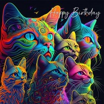 Cat Art Colourful Birthday Square Card (Design 3)