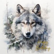 Wolf Fantasy Art Snow Birthday Square Card (Design 3)