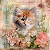 Cat Kitten Art Birthday Square Card (Design 3)
