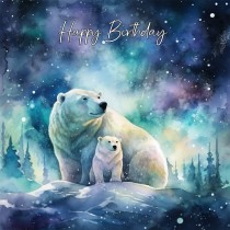 Polar Bear Art Birthday Square Card (Design 3)