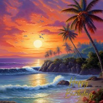 Tropical Beach Scenery Art Square Birthday Card (Design 3)