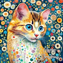 Cat Art Colourful Christmas Square Greeting Card (Design 3)