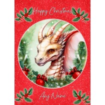 Personalised Dragon Christmas Card (Red, Globe)