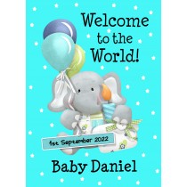 Personalised Baby Boy Birth Card (Elephant)
