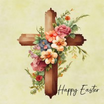 Easter Square Greeting Card (Cross, Yellow)