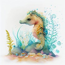 Fantasy Seahorse Art Square Greeting Card Design 4