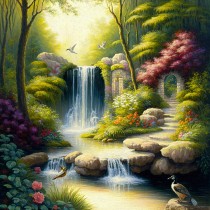 Waterfall Scenery Fantasy Art Blank Greeting Card