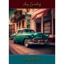 Personalised Vintage Classic Car Art Greeting Card (Birthday, Fathers Day, Any Occasion)