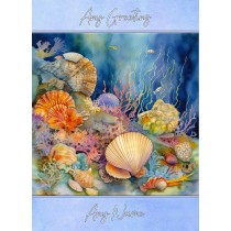Personalised Beach Shells Art Greeting Card (Birthday, Fathers Day, Any Occasion)
