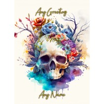 Personalised Gothic Skull Watercolour Art Fantasy Greeting Card (Birthday, Fathers Day, Any Occasion)