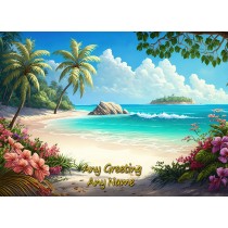 Personalised Beach Scene Watercolour Art Landscape Greeting Card (Birthday, Fathers Day, Any Occasion)