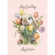 Personalised Bunny Rabbit with Flowers Watercolour Art Greeting Card (Birthday, Fathers Day, Any Occasion) 4