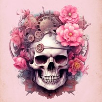 Skull Gothic Flower Fantasy Steampunk Square Blank Card (Design 4)