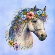 Horse Art Flowers Blank Square Card (Design 4)
