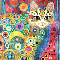 Cat Art Colourful Blank Square Greeting Card (Design 4)