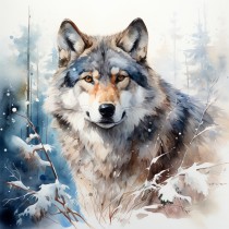 Wolf Fantasy Art Snow Blank Square Card (Design 4)