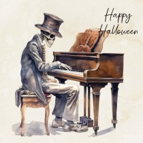 Victorian Musical Skeleton Halloween Square Card (Design 4)