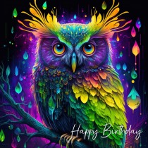 Fantasy Owl Art Square Birthday Card Design 4