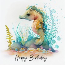 Fantasy Seahorse Art Square Birthday Card Design 4