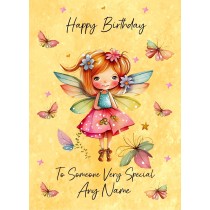 Personalised Fantasy Fairies Square Birthday Card (Yellow)