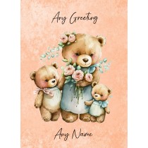 Personalised Cute Bear Art Greeting Card (Birthday, Fathers Day, Any Occasion) Design 4