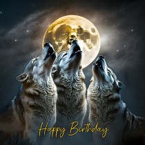 Wolf Howling Moon Fantasy Art Birthday Greeting Card