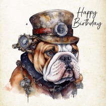 Bulldog Fantasy Steampunk Square Birthday Card (Design 4)