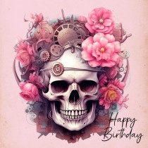 Skull Gothic Flower Fantasy Steampunk Square Birthday Card (Design 4)