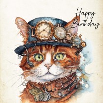 Cat Fantasy Steampunk Square Birthday Card (Design 4)